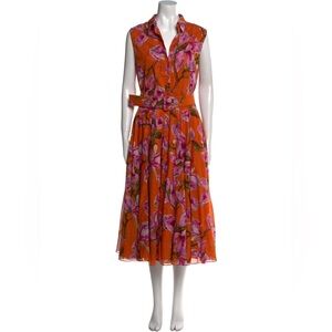 Samantha Sung Orange and Pink Floral Midi Dress